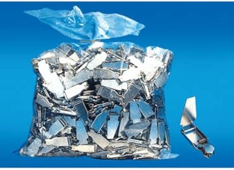 Bag of small mirror shards on a blue background
