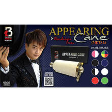 Appearing Cane product packaging with magician and product details on a blue background