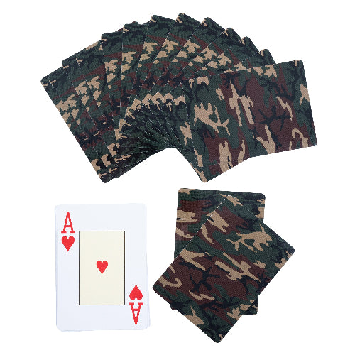 Camouflage-patterned playing cards with an Ace of Hearts card displayed.