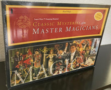 Box of 'Classic Mysteries of the Master Magicians' with colorful images and text.
