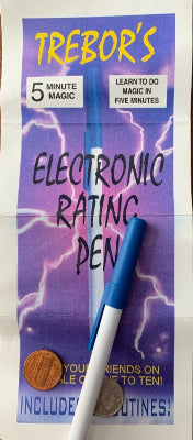 Trebor's electronic rating pen with packaging on a brown surface