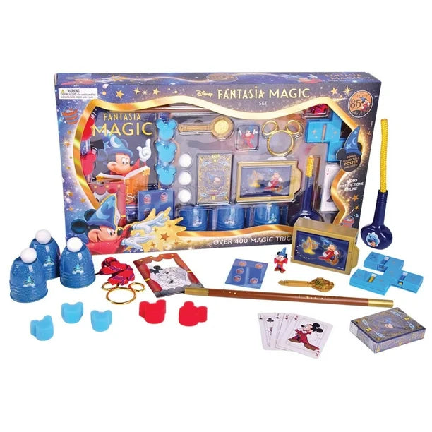 Disney Fantasia Magic toy set with various magic items and packaging on a white background