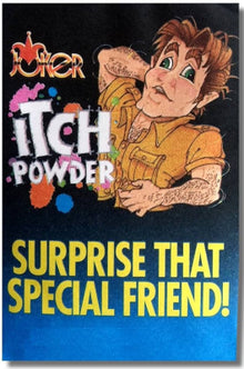 Cartoon character with 'Itch Powder' text on a colorful background