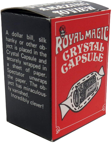 Red and black box of Royal Magic Crystal Capsule with text and logo.