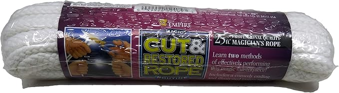 Roll of white rope with a purple label on a white background