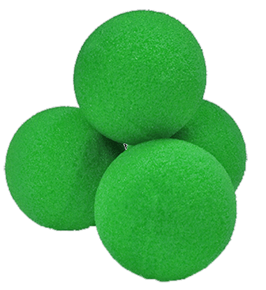 Four green foam balls on a white background.