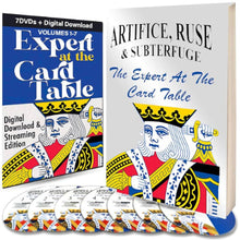 Collection of 'Expert at the Card Table' books and DVDs with a prominent king of hearts design.