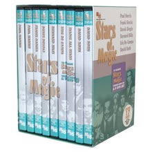 Collection of 'Stars of Magic' DVD boxes with a prominent cover featuring images of magicians.