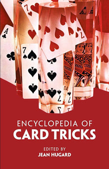 Book cover of 'Encyclopedia of Card Tricks' with playing cards and red background