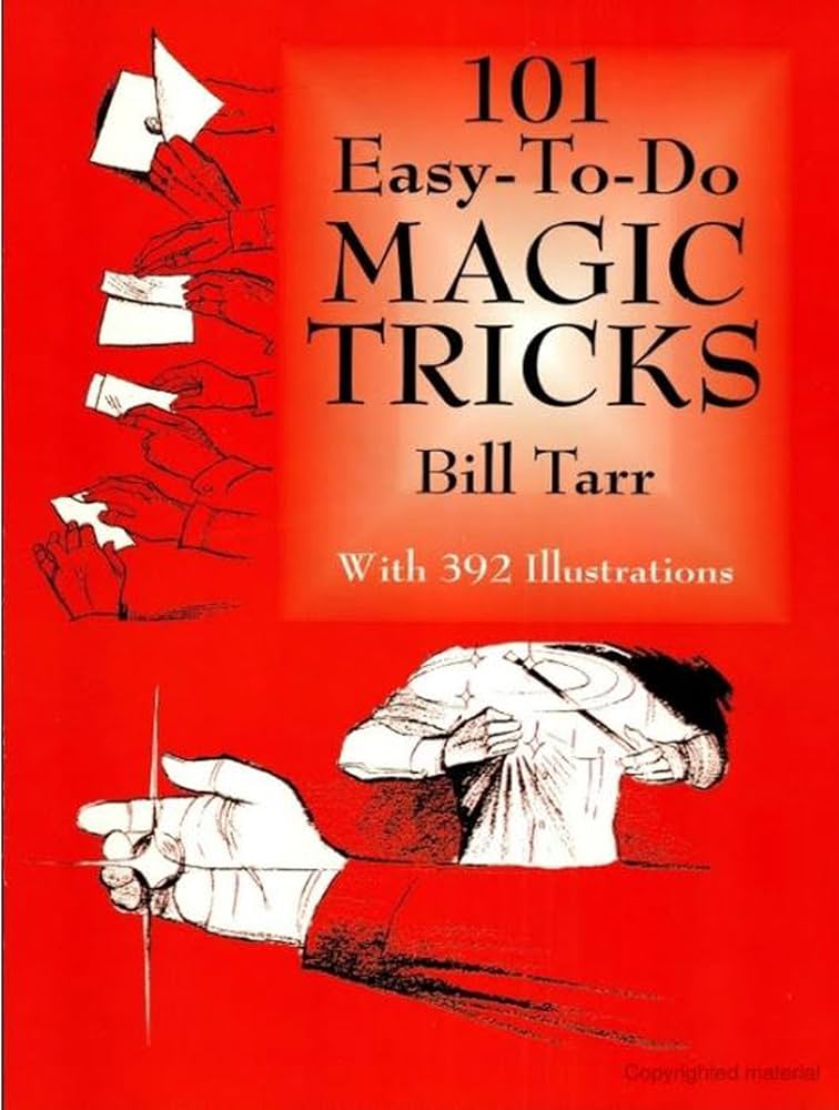 Book cover of '101 Easy-To-Do Magic Tricks' by Bill Tarr with illustrations on a red background.