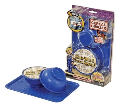 Blue cereal thriller toy with packaging on a white background