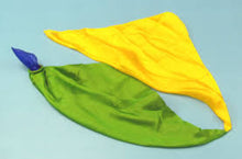 Two colorful bean-shaped objects on a light blue background