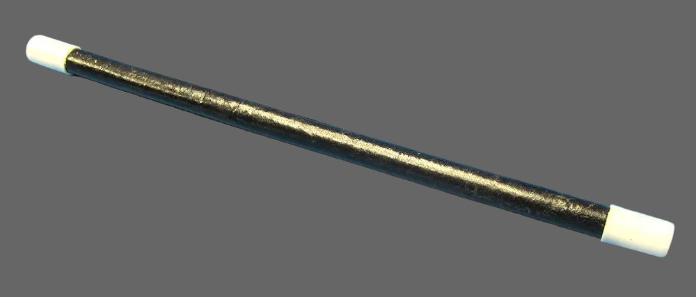 Black and white cylindrical object on a blue background