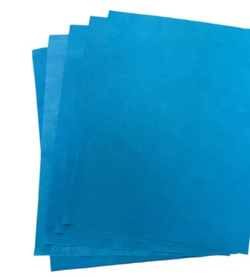 Stack of blue paper sheets on a white background