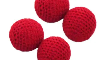 Four red textured balls on a white background