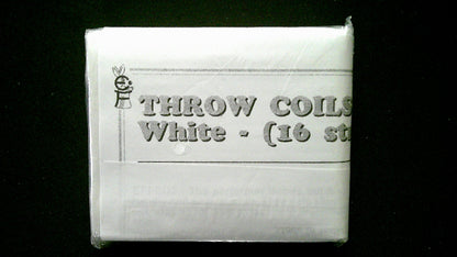 White packaging with text 'THROW COILS White (16 st)' on a black background