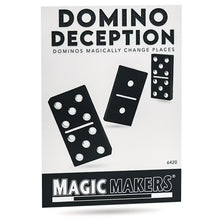 Domino Deception packaging with black dominoes and Magic Makers branding on a white background