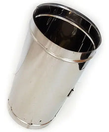 Metallic cylindrical object with reflective surface on a white background