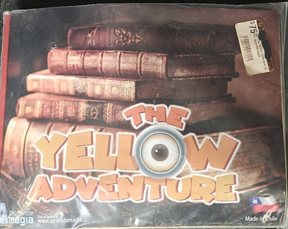 Packaged product with books and an eye design, labeled 'The Yellow Adventure'.