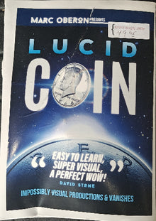 Product packaging for 'Lucid Coin' by Marc Oberon with a coin illustration and promotional text.