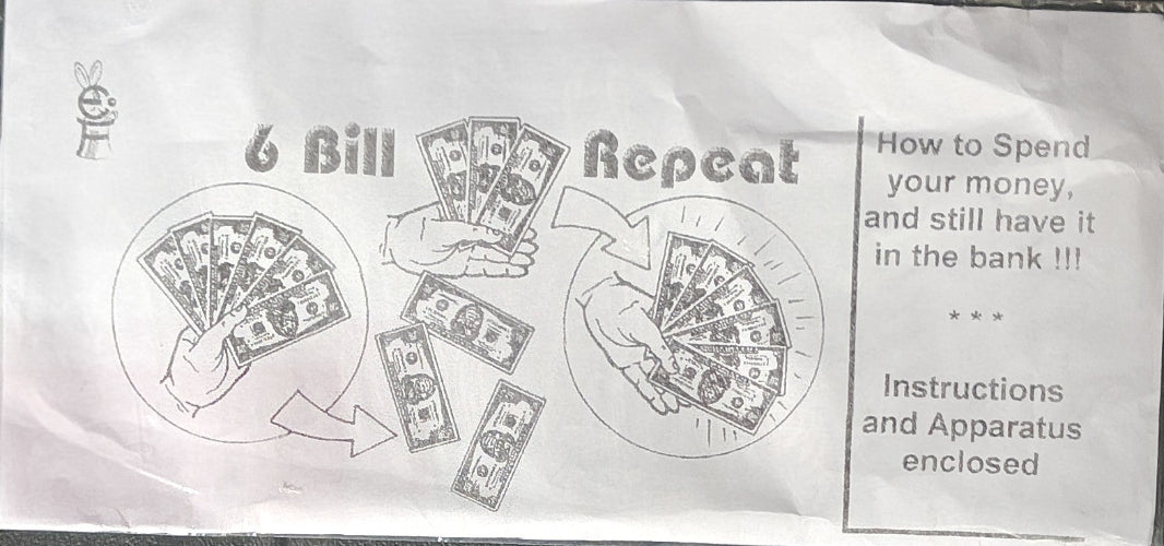 Product packaging with dollar bill illustrations and text on a white background