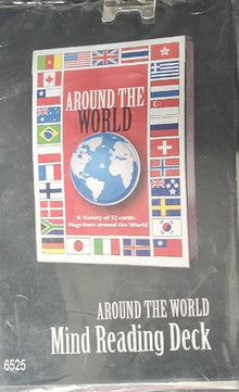 Packaged mind reading deck with world flags on a black background