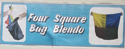 Advertisement for 'Four Square Bag Blendo' with images of bags on a blue background