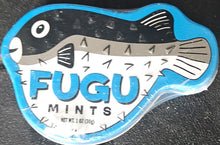 Fugu mints packaging with fish illustration on a dark background