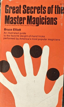 Book cover of 'Great Secrets of the Master Magicians' with a hand design and orange background