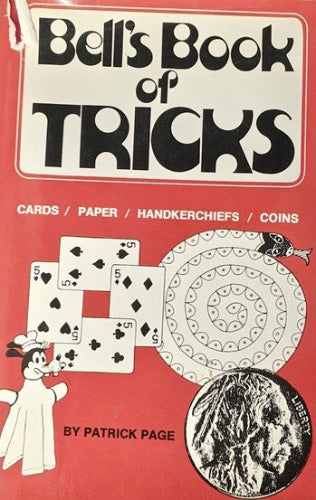 Cover of 'Bell's Book of Tricks' with playing cards, coins, and a snail illustration on a red background.