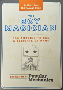 Book cover of 'The Boy Magician' by Popular Mechanics with card design and text.
