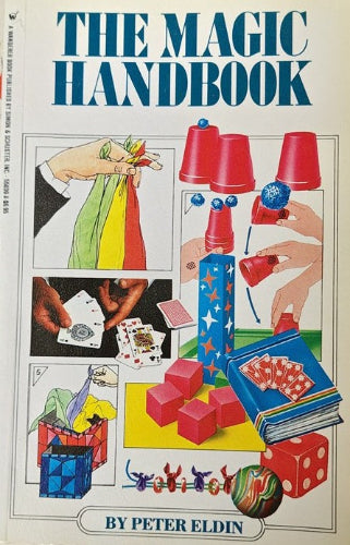 Cover of 'The Magic Handbook' by Peter Eldin with illustrations of magic tricks.