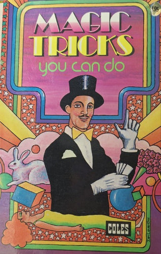 Colorful poster with a magician and text 'Magic Tricks You Can Do' on a vibrant background.