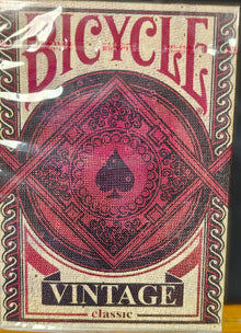Vintage Bicycle playing card box with red and beige design
