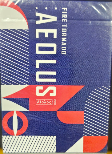 Product packaging with geometric design and 'AEOLUS' branding on a blue background
