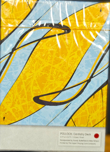 Abstract art piece with yellow, blue, and black colors on a textured surface.