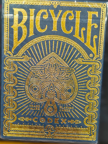 Bicycle Code playing card deck with gold and blue design