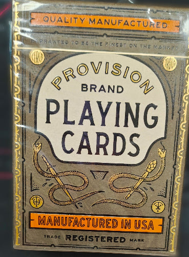Provision Brand playing cards packaging with gold and black design.