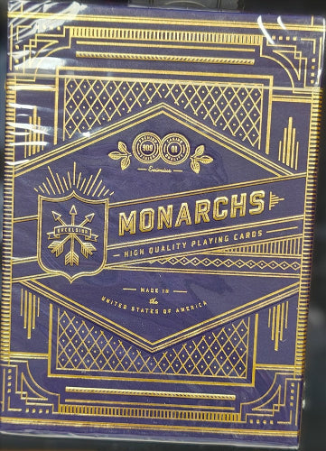 Monarchs playing cards packaging with gold and blue design