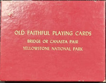 Red box with gold text 'Old Faithful Playing Cards' on a red background