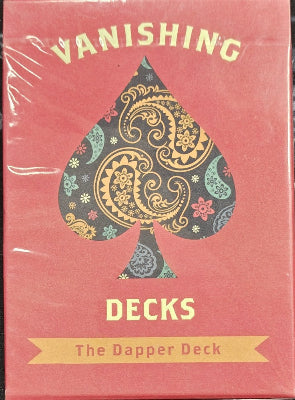 Playing card deck packaging with floral ace of spades design on a red background
