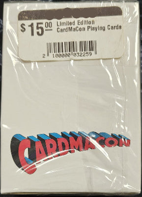 Packaged playing cards with 'CardMacon' branding and price tag on a white background