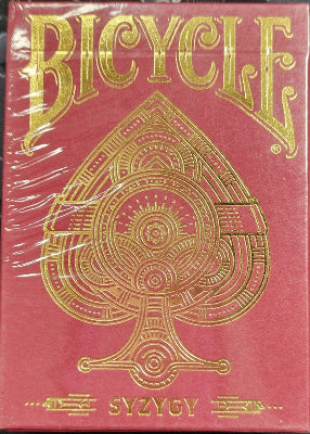 Bicycle Syzygy playing card deck with red and gold design