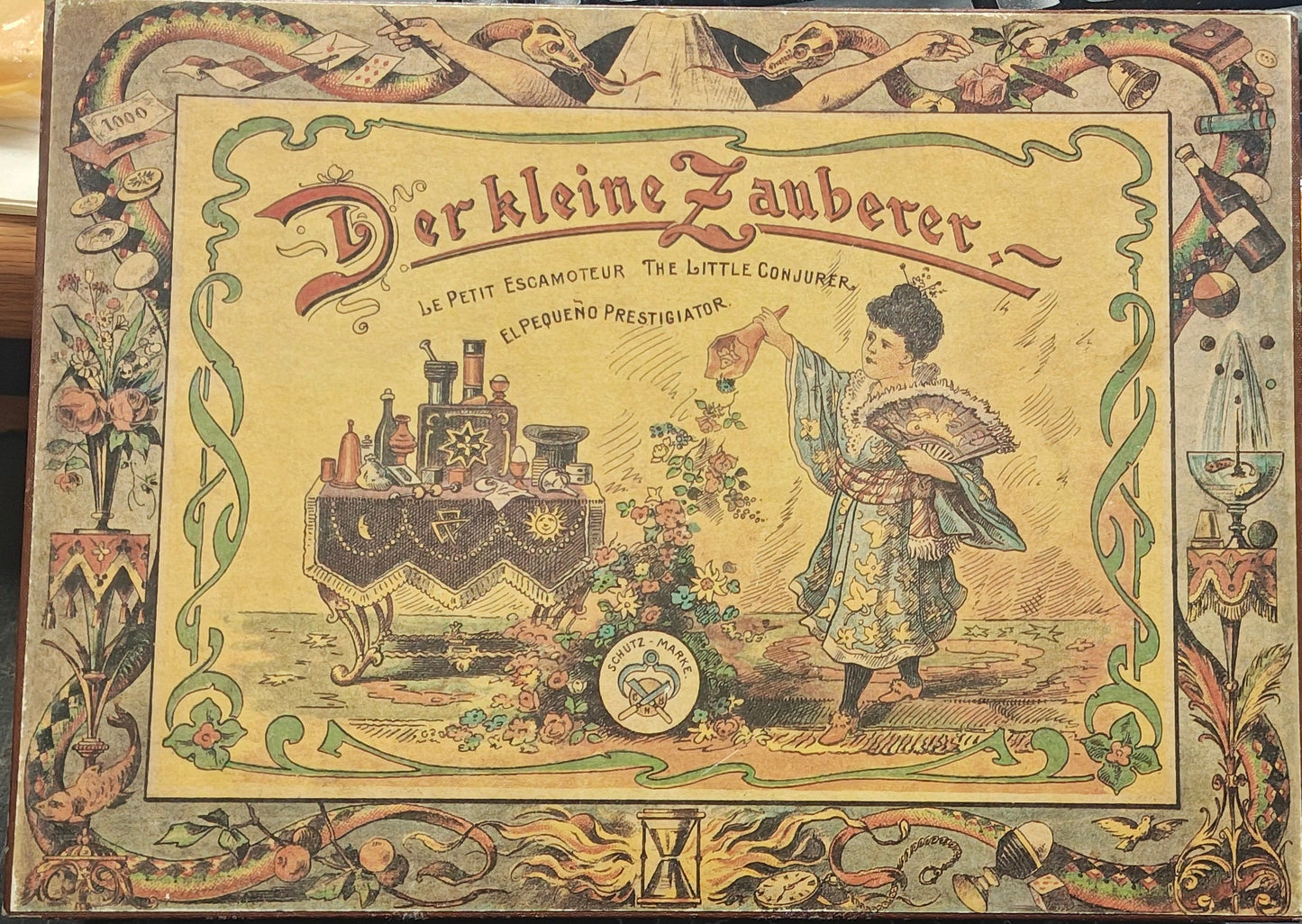 Vintage-style book or notebook with decorative cover on a desk