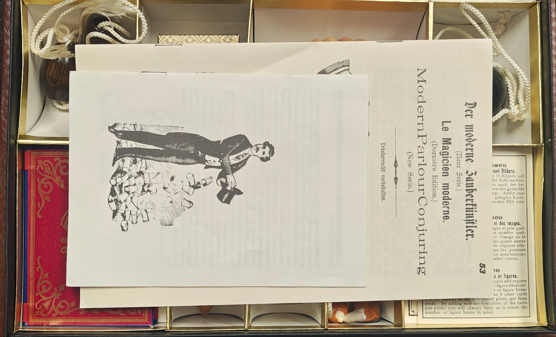 Vintage book with black and white illustration on a wooden surface