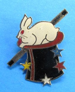 Magician's hat with a rabbit emerging, on a blue background