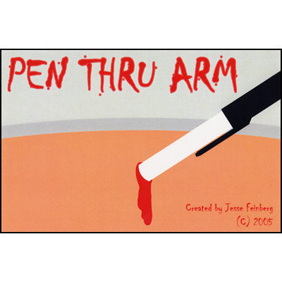 Cartoon illustration of a pen with blood dripping from it labeled 'Pen Thru Arm' by Jesse Feinberg.