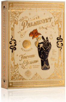 Decorative book cover with palmistry design on a white background