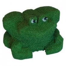 Green foam frog toy on a white background