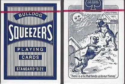 Bulldog Squeezers playing cards packaging with a vintage-style illustration of cats on a card.
